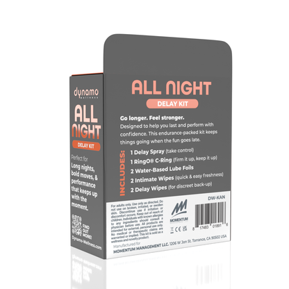The All Night: Endurance Kit with Delay Spray, Penis Ring, Wipes & Lub Dynamo Wellness The All Night: Endurance Kit with Delay Spray, Penis Ring, Wipes & Lub Dynamo Wellness